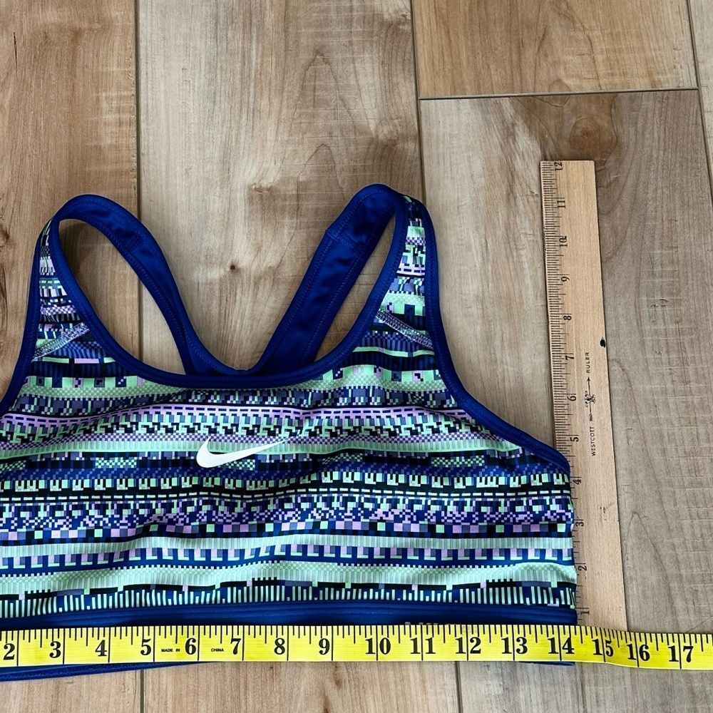 Nike Navy Blue & Lime Patterned Pro Sports Bra Large - Picture 4 of 11